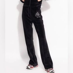 KENZO París Black Track Pants with Embroidered Logo and Tiger Motif